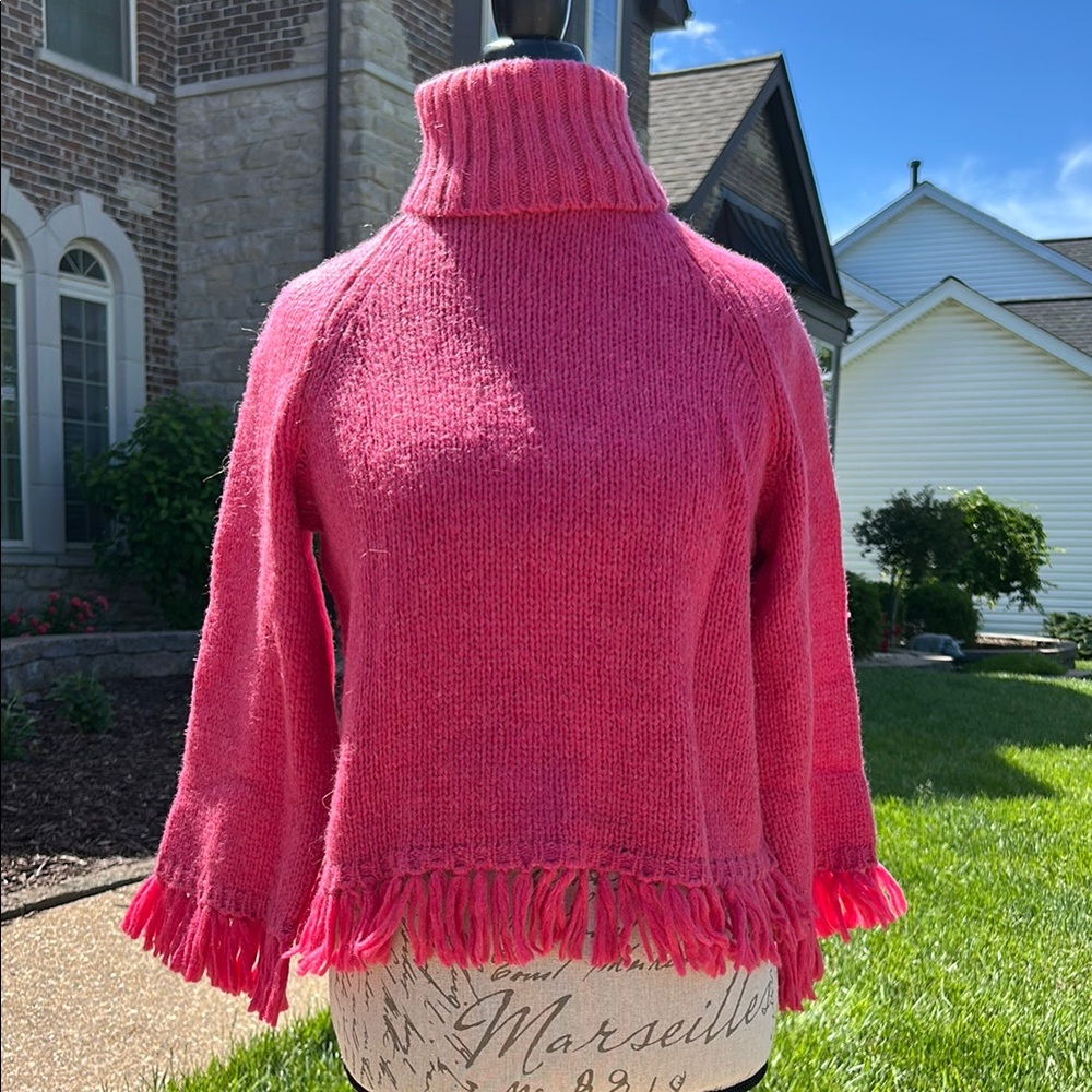 Tory Burch Pink Cowl Neck Sweater with Fringe Detail